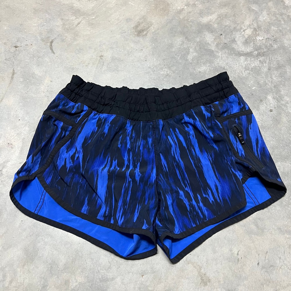 Lululemon Tracker Short V Blue Black Brushstroke Print Lined Size 6